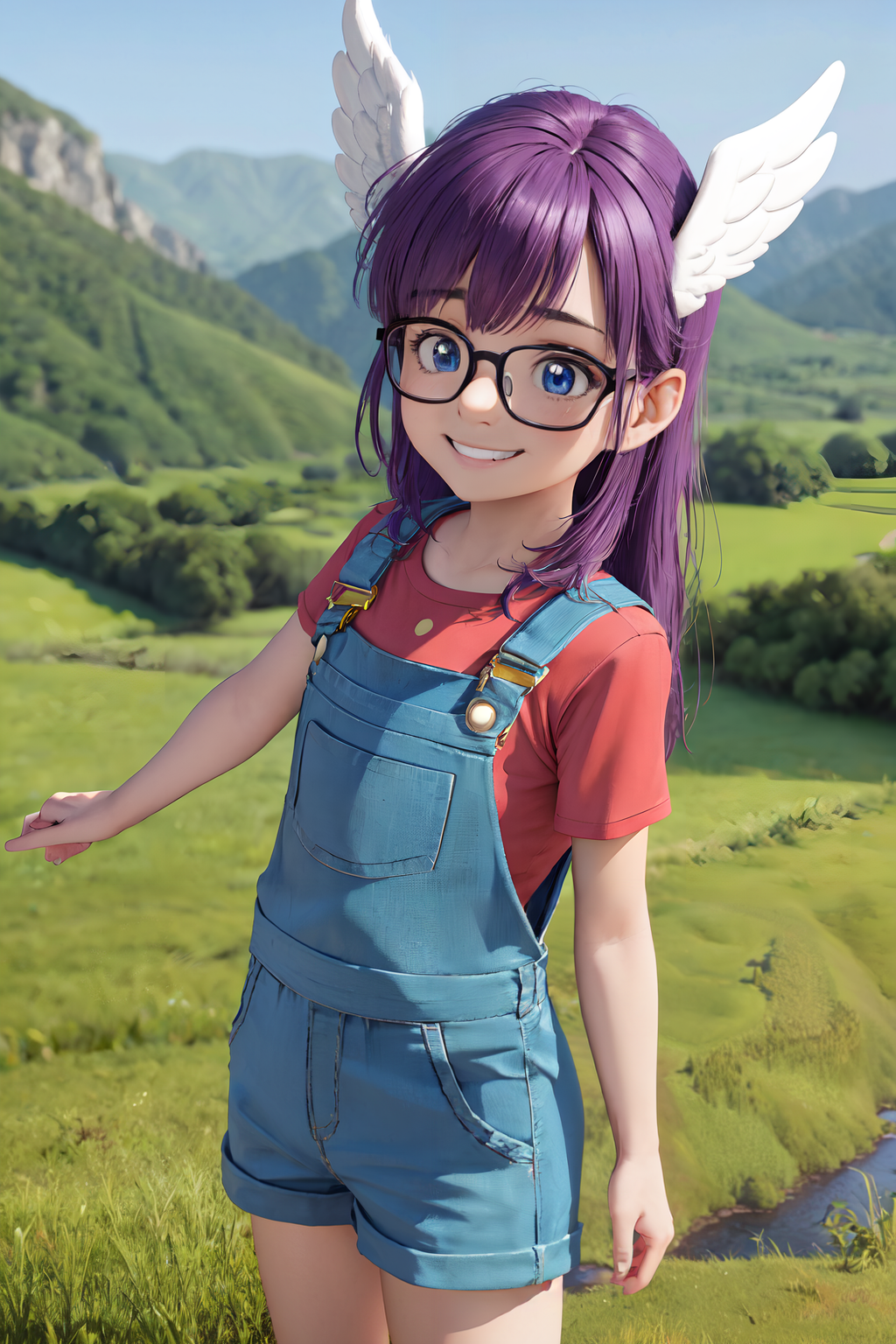 00143-99849904-(masterpiece, best quality;1.3), ultra detailed, 1girl, solo, arale, glasses, blue eyes, long hair,purple hair, short sleeves, w.png